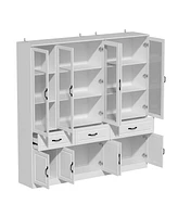 Famapy 12-Shelf White Wood Standard Bookcase With Adjustable Shelves Drawer