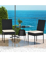 Gymax Pe Wicker Patio Chairs Set of 2 Outdoor Dining Chairs w/ Cushions Off White