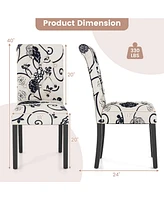 Gymax Set of 4 Tufted Dining Chair Parsons Upholstered Fabric Chair with Wooden Legs