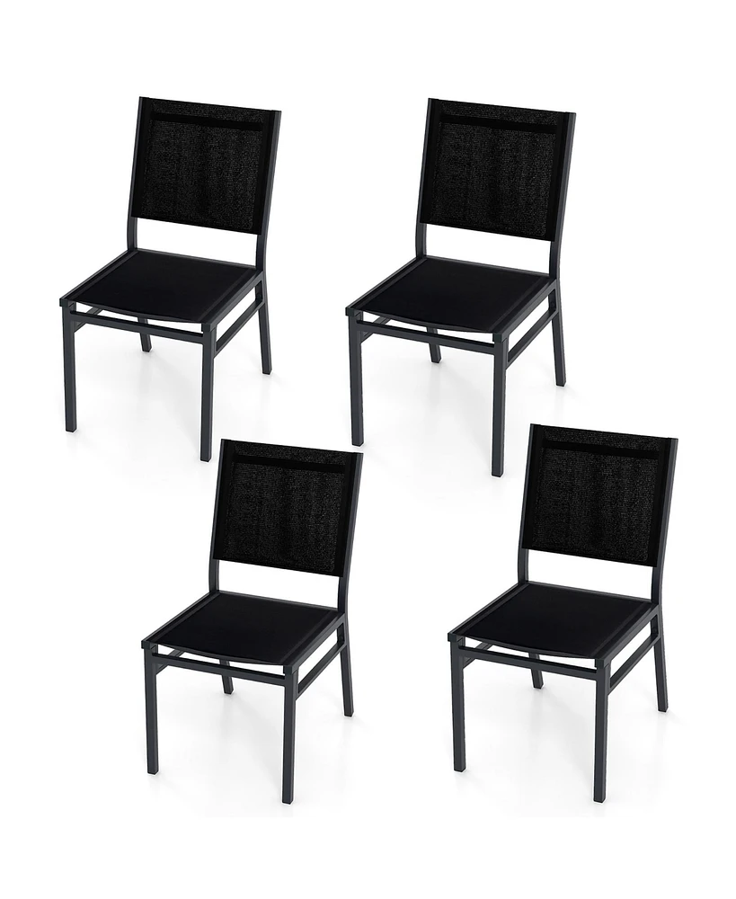 Gymax 4PCS Outdoor Dining Chairs w/ Breathable Seat Backrest Heavy-Duty Aluminum Frame