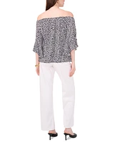 Vince Camuto Women's Printed Off-The-Shoulder Flutter-Sleeve Top