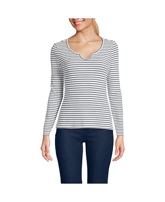 Lands' End Women's Lightweight Waffle Long Sleeve Notch Neck T-Shirt