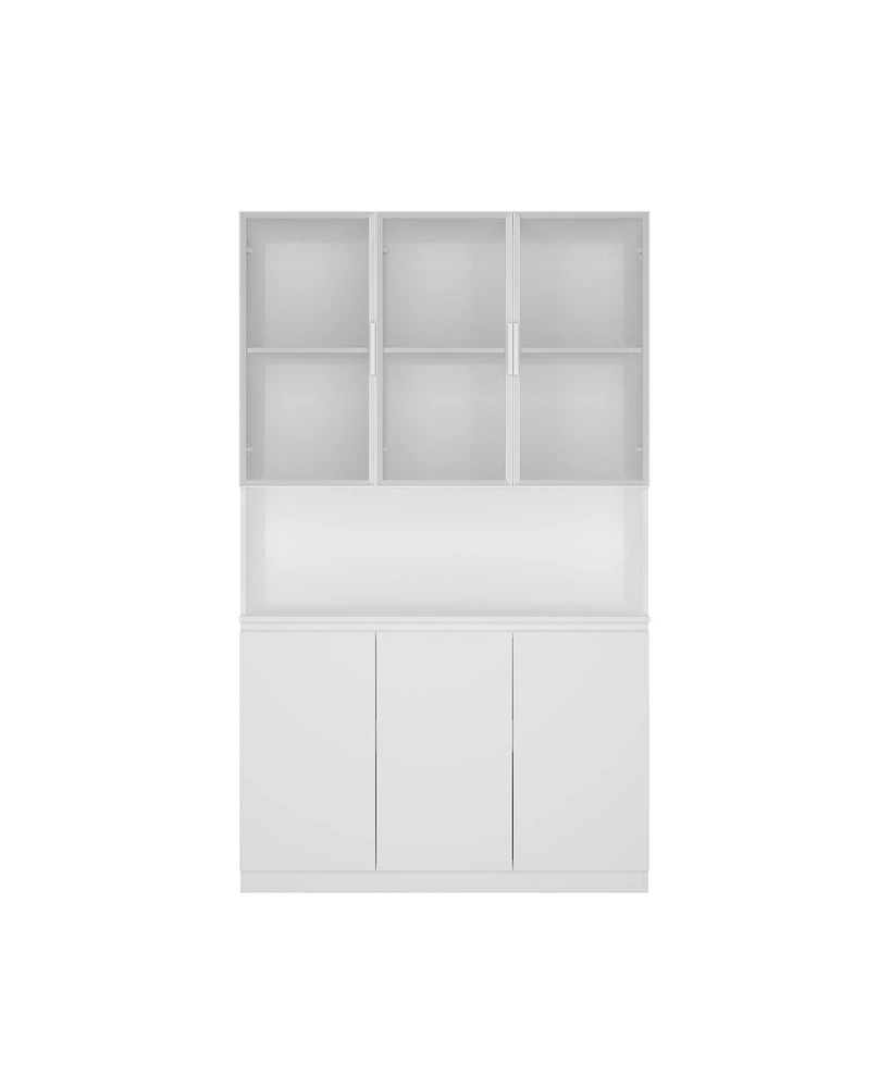 Famapy White Wood 9-Shelf Bookcase Bookshelf With Tempered Glass Doors