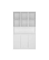 Famapy White Wood 9-Shelf Bookcase Bookshelf With Tempered Glass Doors