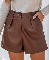 Cupshe Women's Brown Faux Leather Pocket Straight Leg Shorts