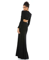 Mac Duggal Women's Long Sleeve Puff Shoulder Cut Out Gown