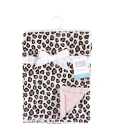 Hudson Baby Girls Plush Blanket with Furry Binding and Back, Leopard Pink, One Size