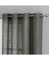 Kate Aurora Biscayne Bay Floral 4 Piece Coordinating Deluxe Flax Styled Sheer Grommet Top Curtains - Charcoal