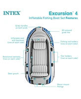 Intex Excursion 4 Person Inflatable Rafting and Fishing Boat Set with 2 Oars