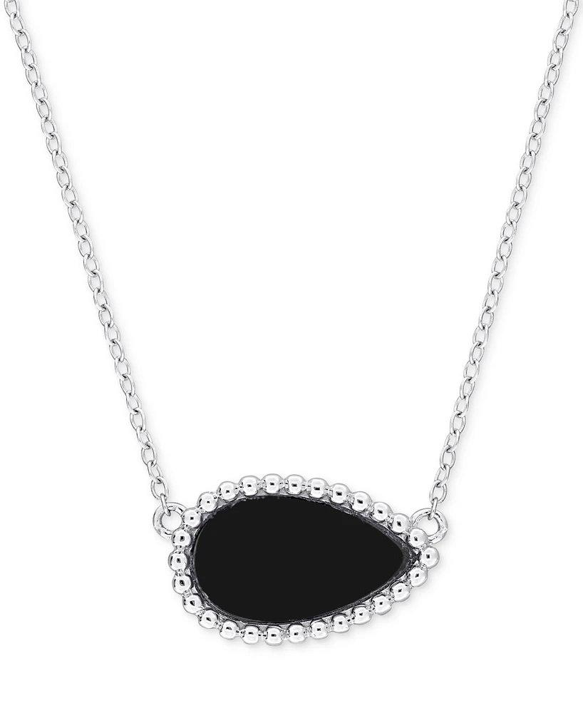 Black Agate Pear Bead Frame 17" Pendant Necklace Sterling Silver (Also White Agate, Malachite, & Lapis)