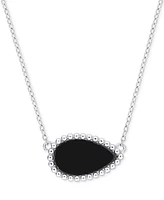 Black Agate Pear Bead Frame 17" Pendant Necklace Sterling Silver (Also White Agate, Malachite, & Lapis)