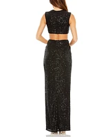 Mac Duggal Women's Sequin Twist Cut Out Open Back Gown