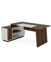 Tribesigns 70.5-Inch Executive Office Desk: Modern L-Shaped Desk with File Cabinet and Storage Shelves, Large Wood Computer Desk for Home Office, Waln
