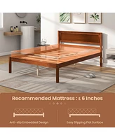 Sugift Full Wooden Bed Frame with Headboard and Slat Support-Full