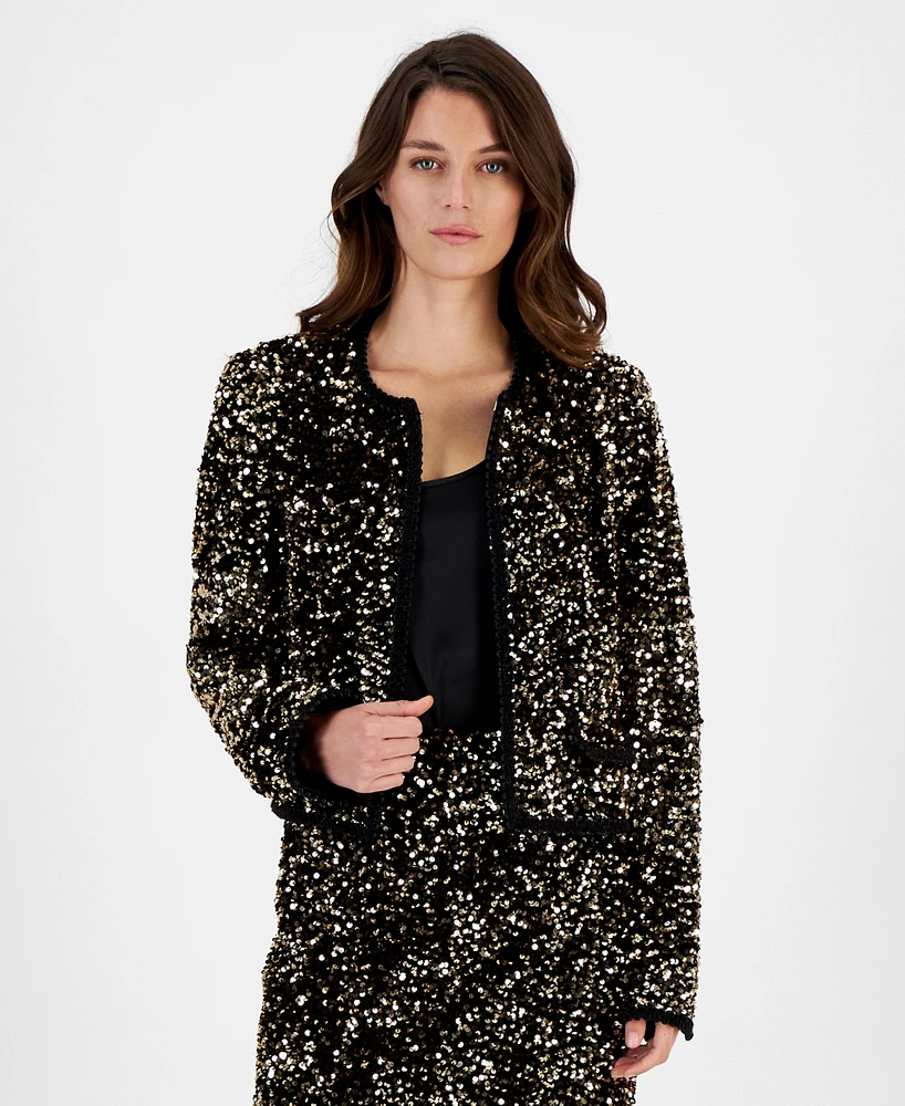 Tahari Asl Women's Sequin Hook-And-Eye Blazer