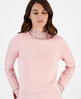 Anne Klein Women's Embellished Rhinestone-Detail Turtleneck Sweater