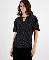 Anne Klein Women's Printed Short-Bell-Sleeve Blouse