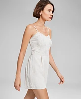 And Now This Women's Linen Blend Lace-Trim Embroidered Romper, Created for Macy's