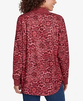 Ruby Rd. Petite V-Neck Leopard Medallion Printed Hatchi Knit Top with Solid Rib Trim