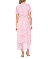 Vince Camuto Women's Printed Faux-Wrap Smocked-Waist Tiered Midi Dress