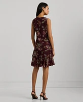 Lauren Ralph Women's Floral Crinkle Georgette Shift Dress