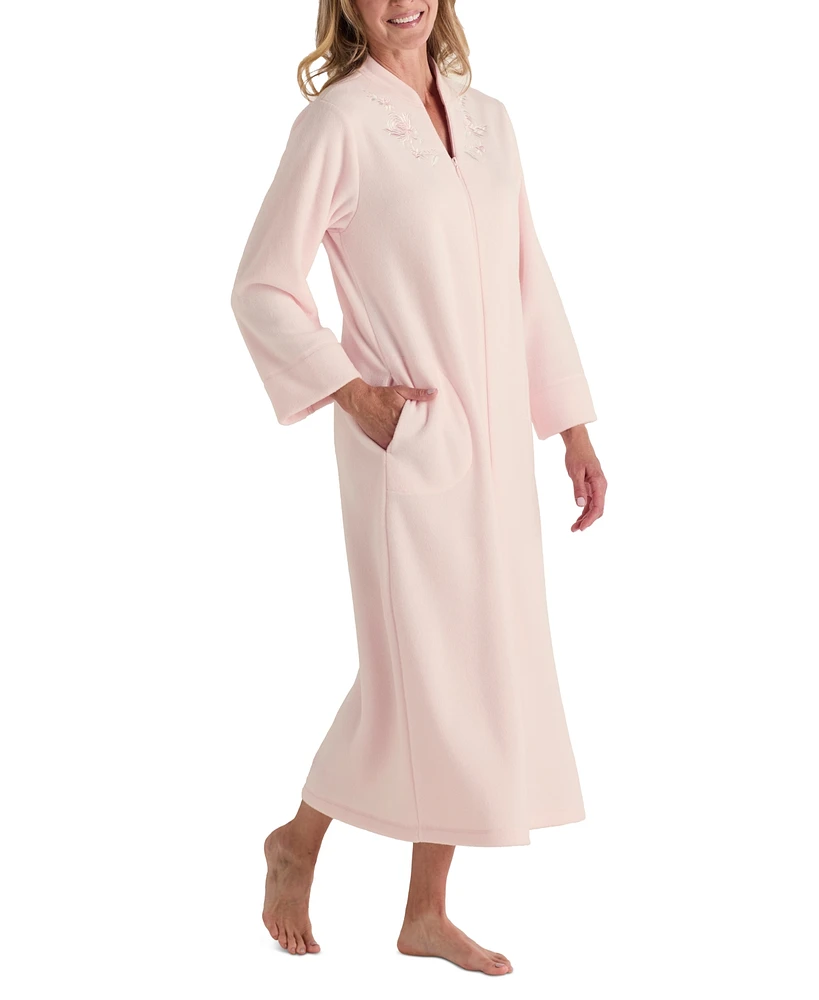 Miss Elaine Women's Zip-Front Long-Sleeve Fleece Robe