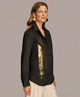 Donna Karan New York Women's Metallic Detail Button-Down Shirt