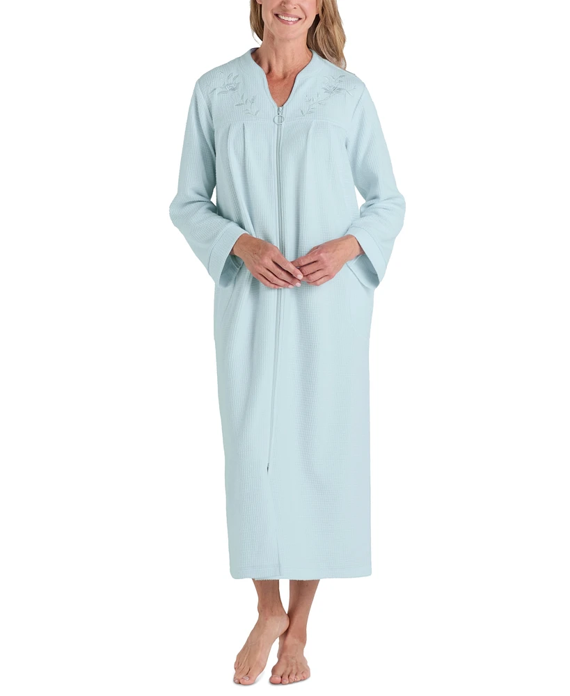 Miss Elaine Women's Embroidered Waffle-Knit Robe