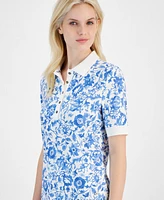 Tommy Hilfiger Women's Indigo Garden Printed Polo Top