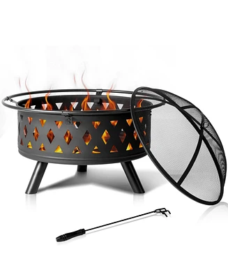 Slickblue 32-Inch Black Metal Fire Pit: Sturdy Outdoor Fire Bowl for Patio & Backyard