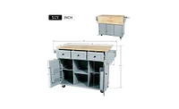 Slickblue Kitchen Cart with Rubber Wood Drop-Leaf Countertop Cabinet Door with Internal Storage Racks, 5 Wheels, 3 Drawers