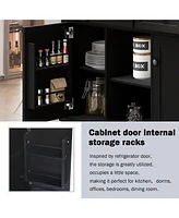 Slickblue Kitchen Cart with Rubber Wood Drop-Leaf Countertop Cabinet Door Internal Storage Racks, 5 Wheels, 3 Drawers