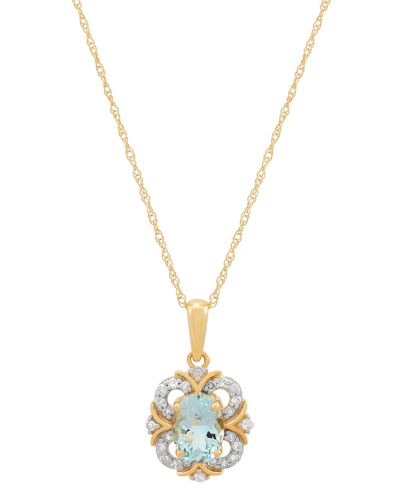 Aquamarine (5/8 ct. t.w.) & Diamond (1/8 ct. t.w.) Fancy Halo 18" Pendant Necklace in 14k Gold