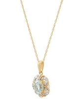 Aquamarine (5/8 ct. t.w.) & Diamond (1/8 ct. t.w.) Fancy Halo 18" Pendant Necklace in 14k Gold