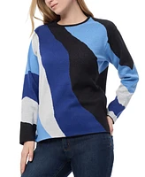 Jones New York Petite Wave Intarsia Crewneck Sweater