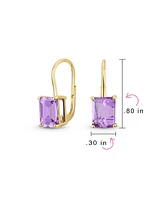 Bling Jewelry Large Purple Natural Amethyst Emerald Cut Drop Earrings Gold Plated .925 Silver