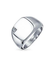 Bling Jewelry Large Cubic Zirconia Cz Accent Statement Square Signet Ring Silver Tone Stainless Steel