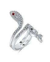 Bling Jewelry Spiral Wrap Serpent Snake Fashion Statement Ring For Women Red Eye Cubic Zirconia Pave Cz Silver Plated Brass