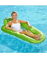 Aqua Leisure Luxury Recliner Swimming Pool Lounge Chair Float Green w/ Hand Pump