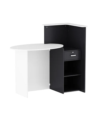 Homsee White and Black L-Shaped Wooden Desk, with Drawer, 2-Tiler Open Shelves