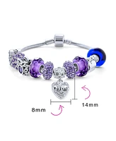 Bling Jewelry Purple Love Grandma Family Themed Starter Beads Multi Charm Bracelet For Grand Mother Women .925 Sterling Silver Snake Chain European Ba