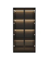 Homsee Led Lights Buffet Display Cabinet Bookcase With Glass Doors, Aluminum Framed