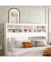 Homsee White Bookcase Headboard With Strong Storage And Led Light