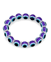 Bling Jewelry Turkish Translucent Dark Blue Evil Eye Glass Bead Stretch Bracelet For Women Rondelle Crystal Spacers For Protection And Good Luck