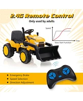 Costway 12V Kids Ride On Excavator Digger Electric Bulldozer Tractor Rc with Light & Music