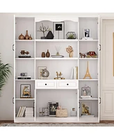 Famapy 14-Shelf Bookshelf Bookcase with Glass Doors, Adjustable Shelves