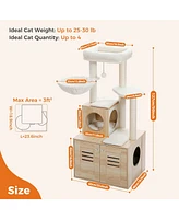 Slickblue Cat Tree with Litter Box Enclosure – 50'' Modern Cat Tree for Large Cats with Condo, Wooden Furniture, Large Hammock