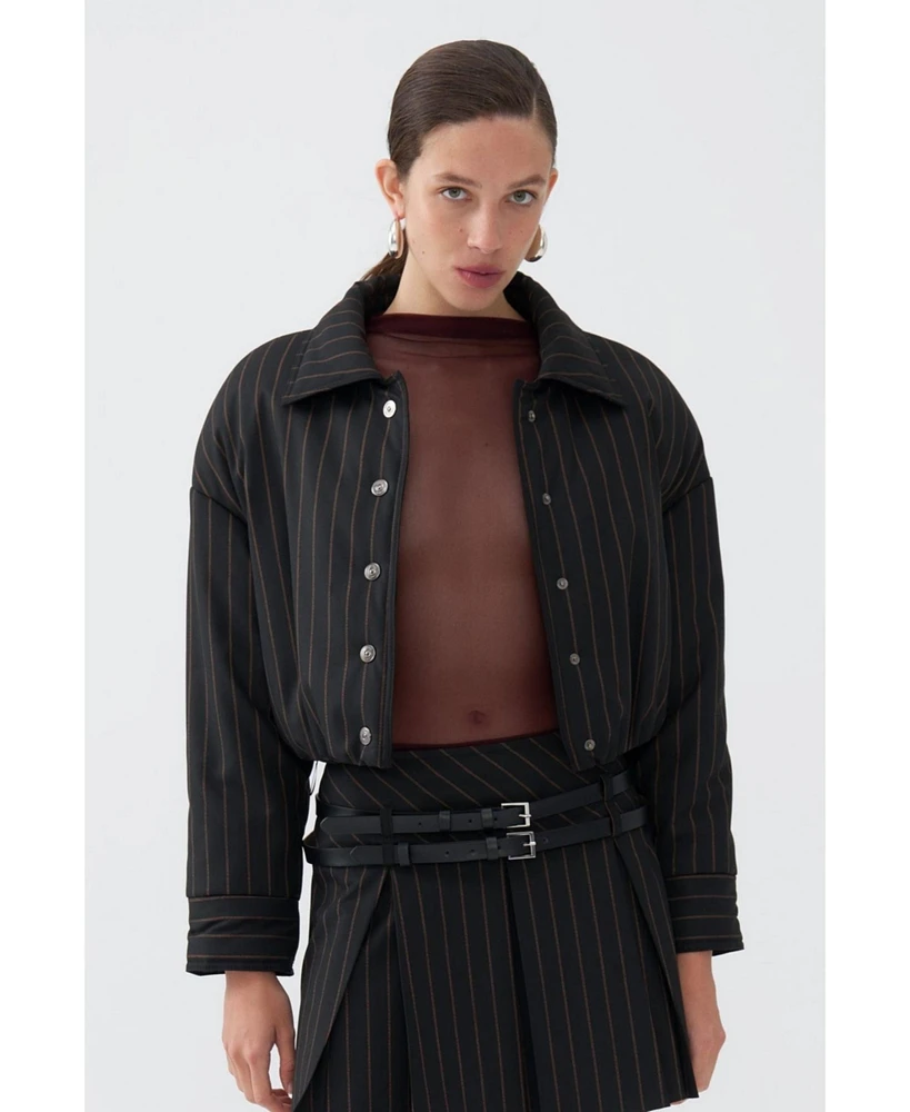 Nocturne Women's Striped Padded Shoulder Jacket