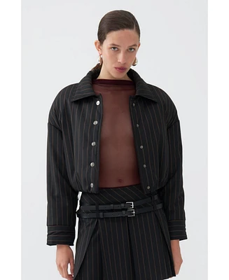 Nocturne Women's Striped Padded Shoulder Jacket