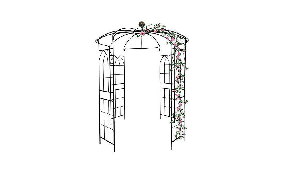 Slickblue Metal Garden Arch – Black Iron Arbor Gazebo, 81.3'' Dia x 114.2'' High, Birdcage Shape Pergola Pavilion for Wedding Ceremony and Outd